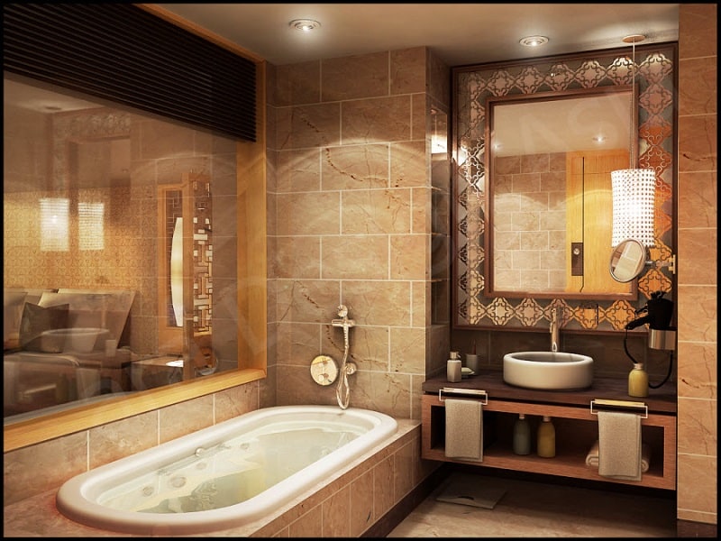 Trang trí phòng tắm bằng vật liệu gỗ