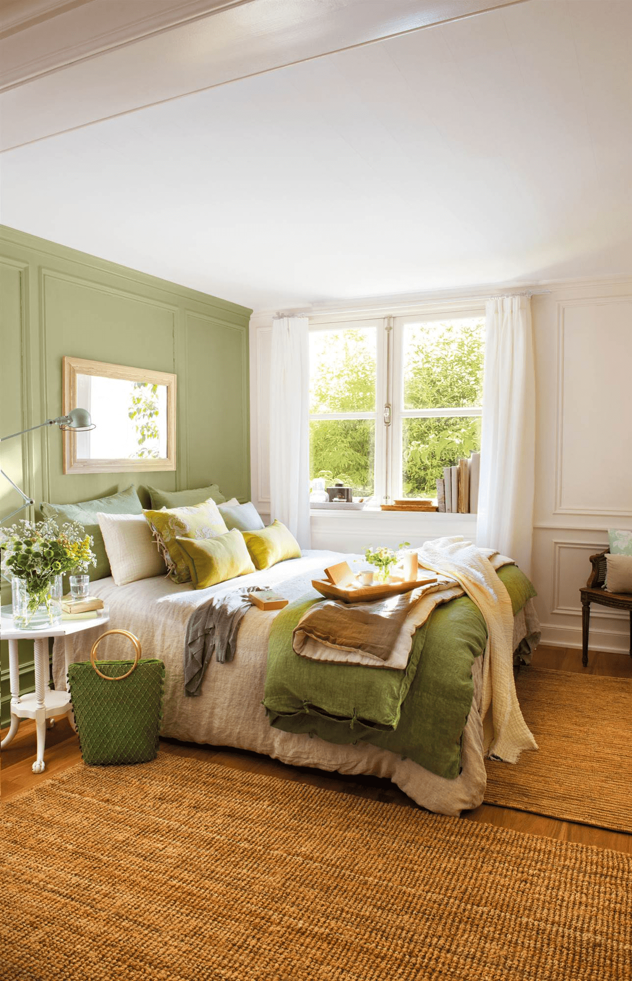 phòng ngủ màu xanh lá cây