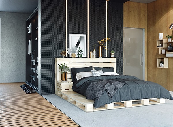 phòng ngủ bằng gỗ pallet màu đen