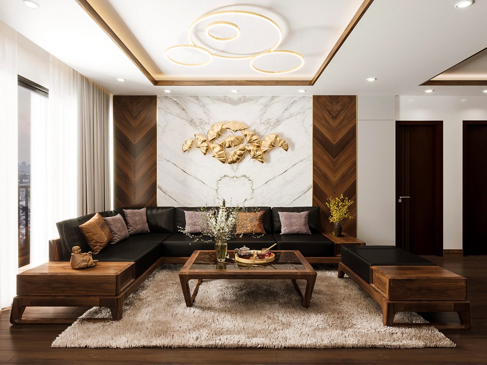 nội thất chung cư gỗ óc chó