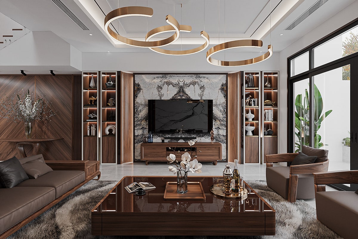 thiết kế nội thất chung cư gỗ óc chó