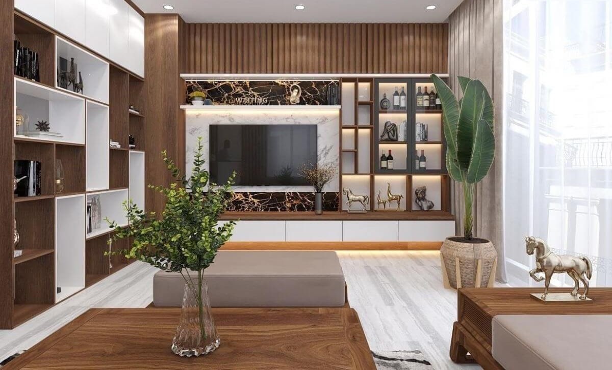 nội thất chung cư gỗ óc chó