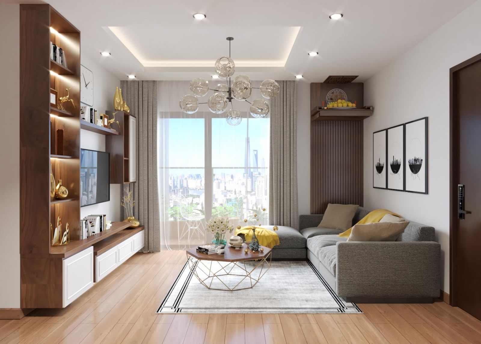 thiết kế nội thất chung cư gỗ óc chó