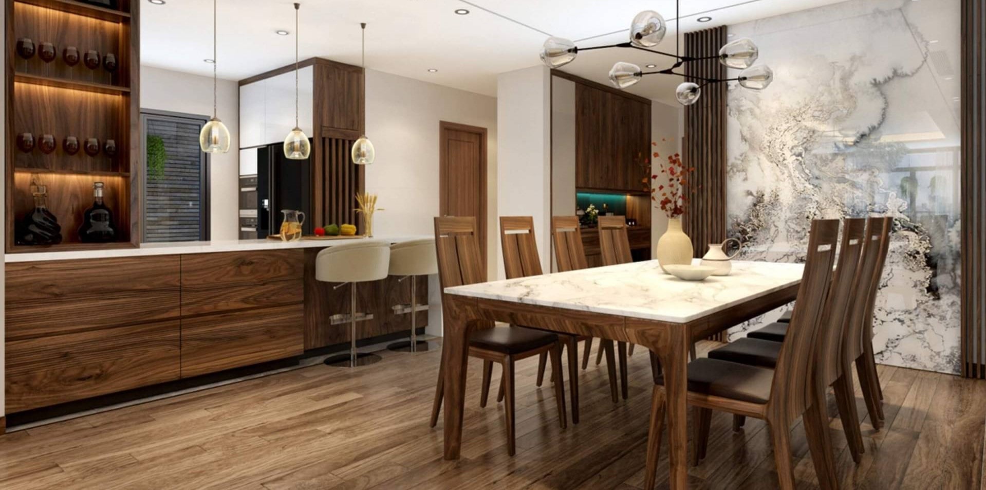 thiết kế nội thất chung cư gỗ óc chó