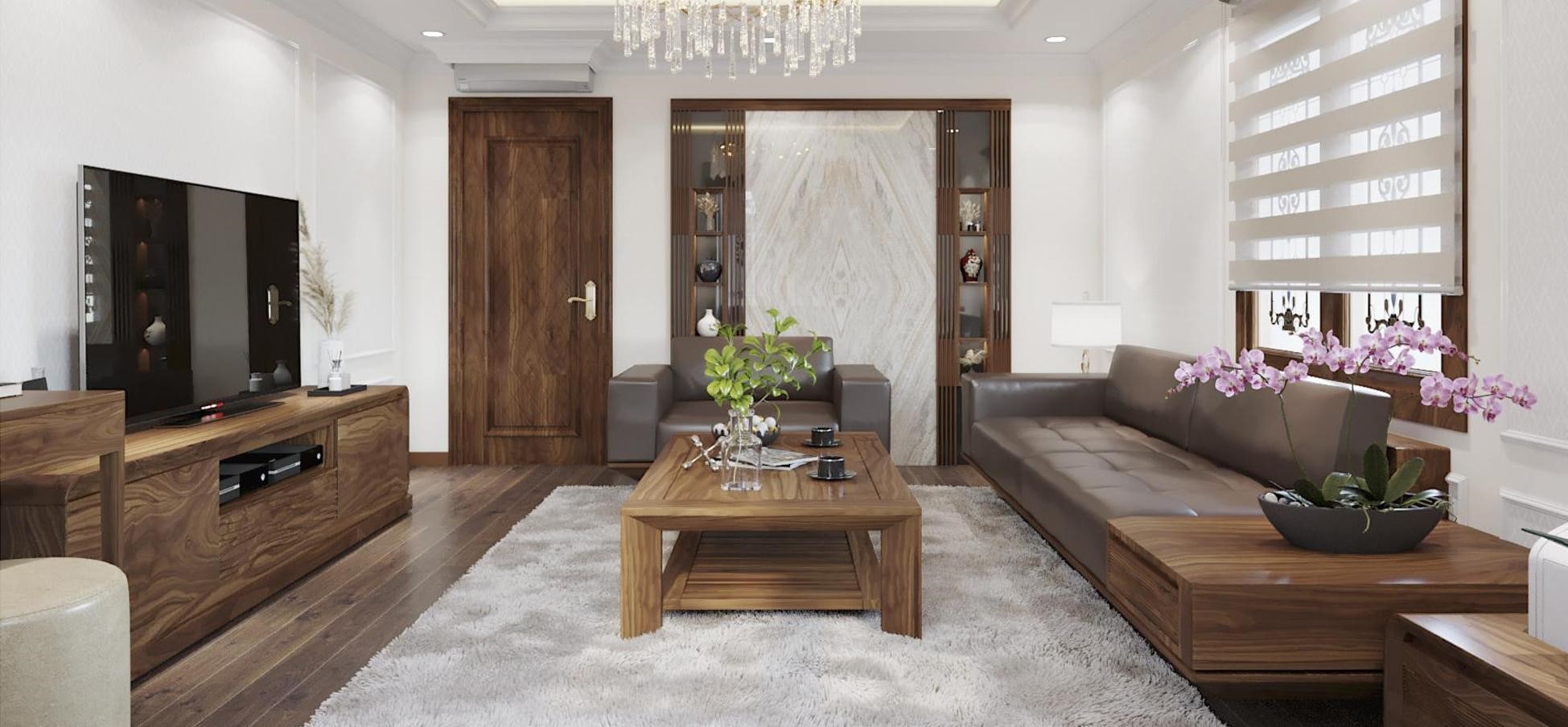 nội thất chung cư bằng gỗ óc chó