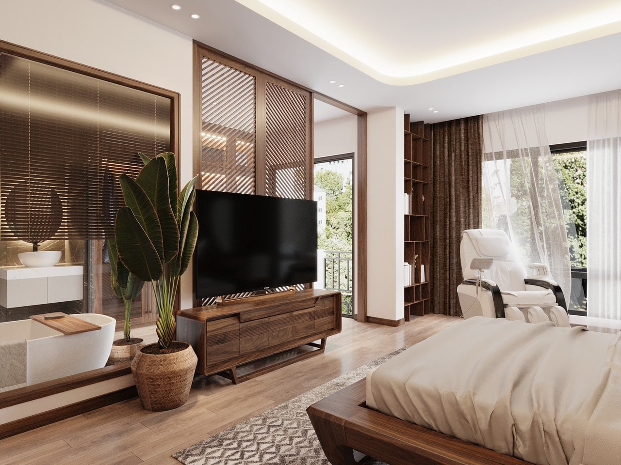 nội thất chung cư gỗ óc chó