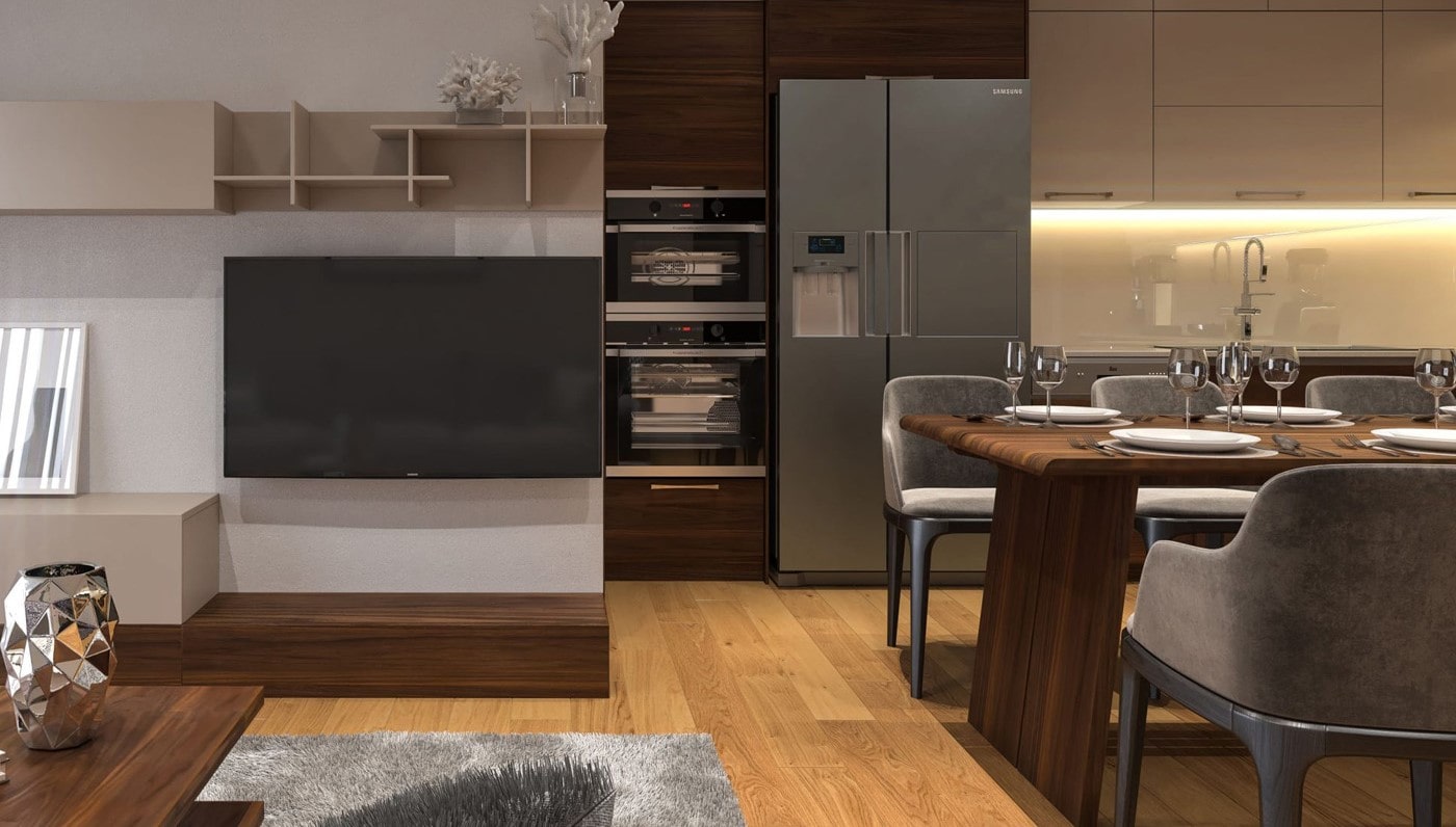 thiết kế nội thất chung cư gỗ óc chó