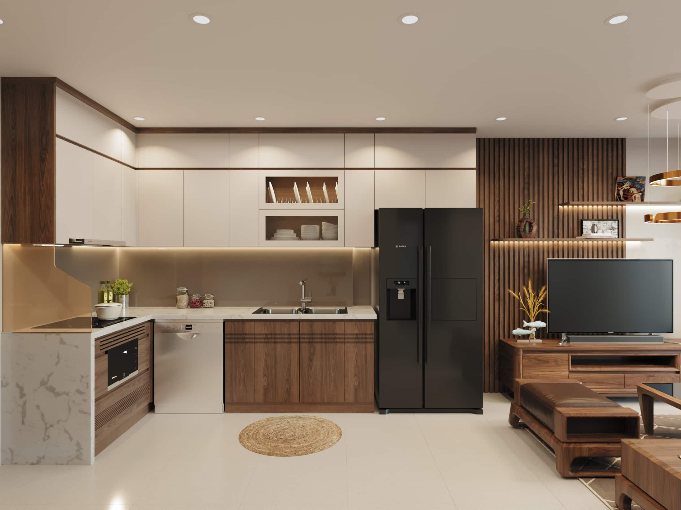 nội thất chung cư bằng gỗ óc chó