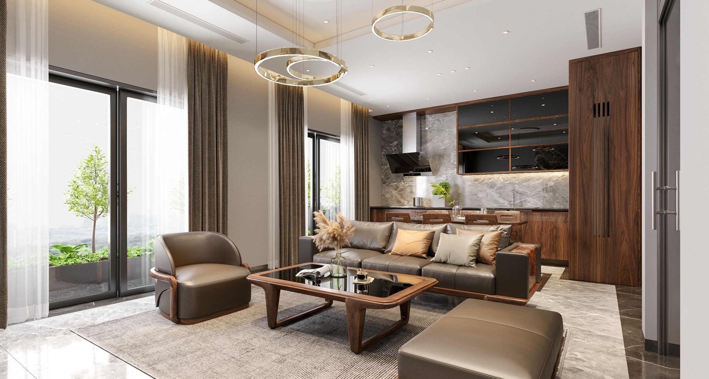 thiết kế nội thất chung cư gỗ óc chó