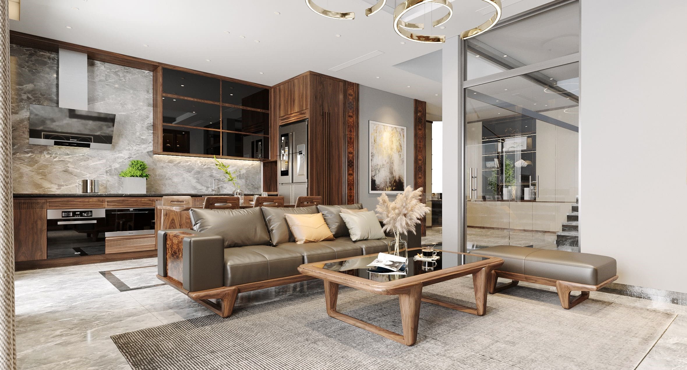 nội thất chung cư gỗ óc chó