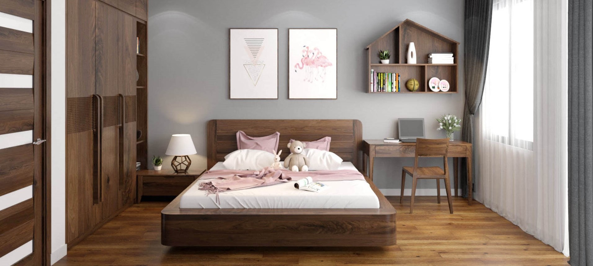 nội thất chung cư bằng gỗ óc chó