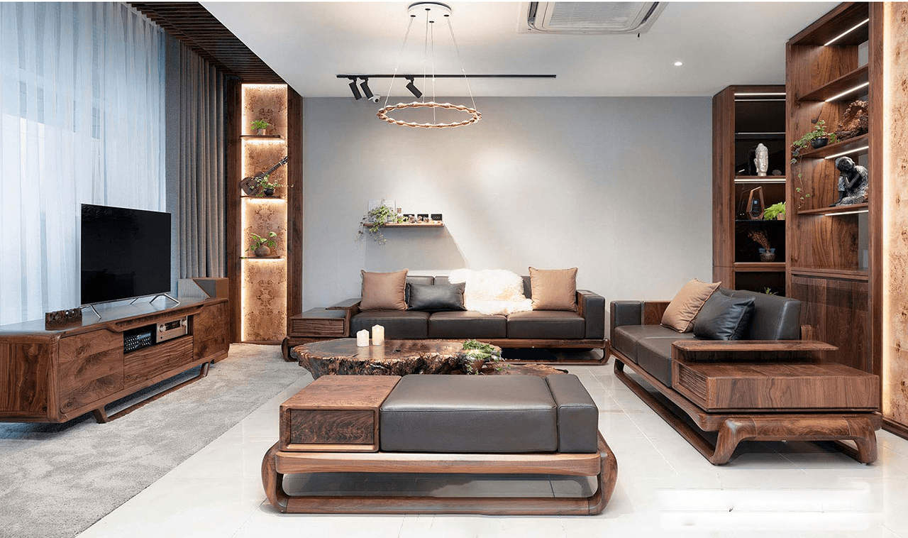 thiết kế nội thất chung cư gỗ óc chó